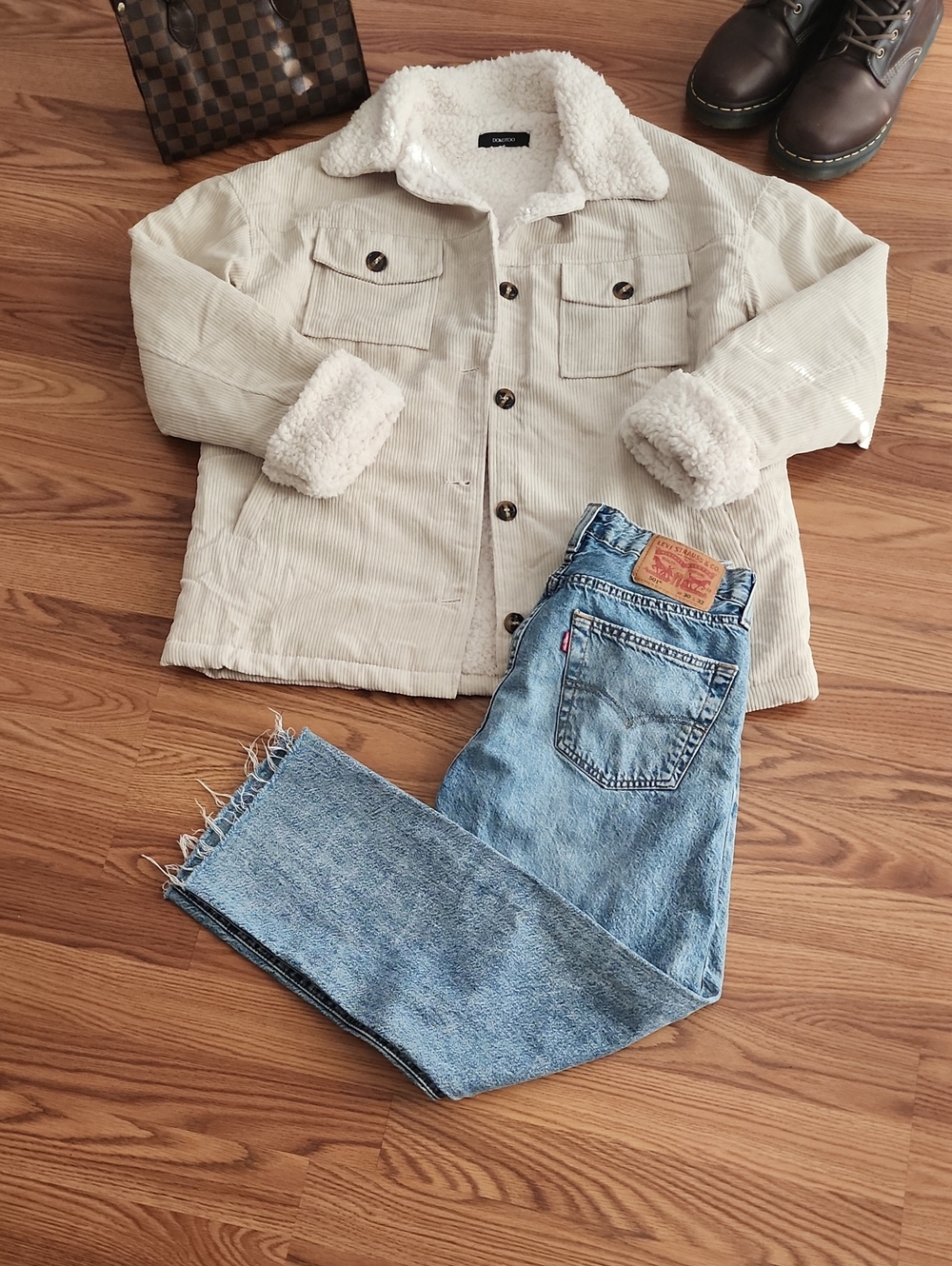 Vintage Inspired Women’s  Cream Sherpa-Lined Teddy Corduroy Jacket